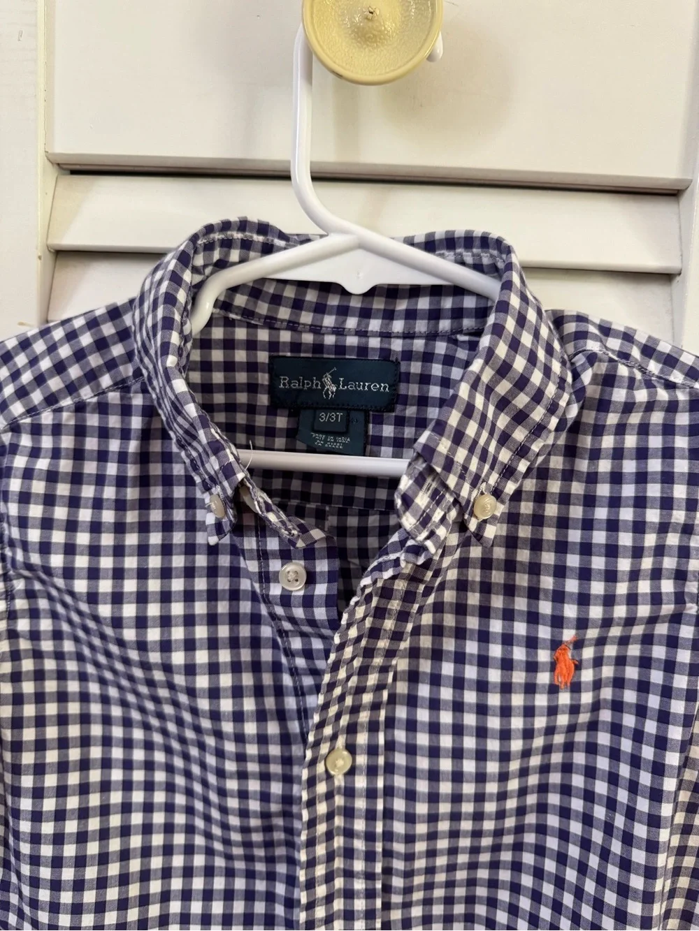 3T Ralph Lauren Boys Navy & White Gingham Button-Down Shirt